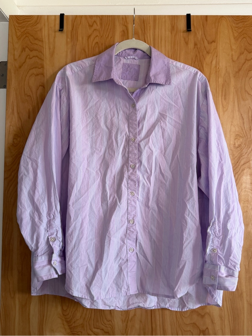 Aerie Good Day Oversized Lavender Striped Button-Down Shirt